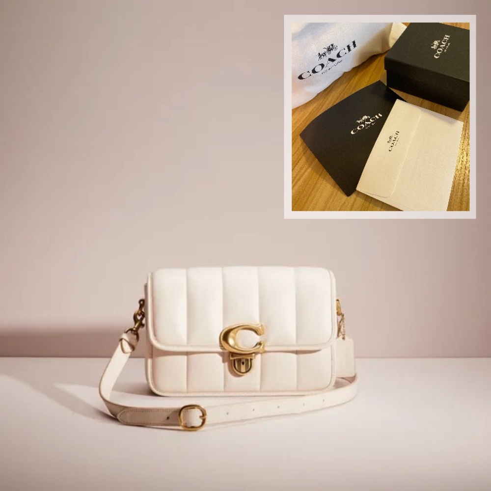 NWT Coach C7725 Purse in Chalk, Timeless Style with Gold Buckle PLUS leather kit